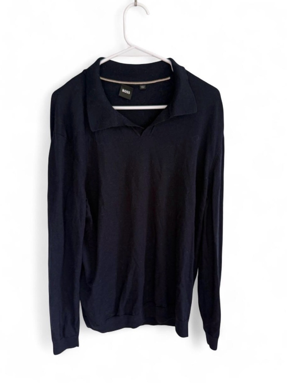 Boss Women's Navy V-Neck Collared Sweater